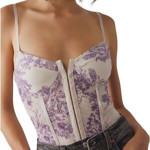 Free People Floral Bodysuit Tank Top Size L White Purple